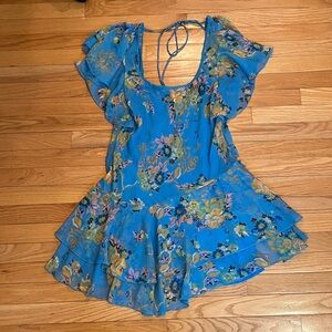 Free People Floral Blue Ruffle Dress